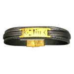 دستبند چرم مشکی طرح هندسی طلایی - Image 11