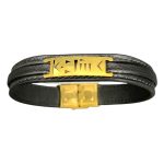 دستبند چرم مشکی طرح هندسی طلایی - Image 12