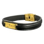 دستبند چرم مشکی طرح هندسی طلایی - Image 5