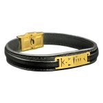 دستبند چرم مشکی طرح هندسی طلایی - Image 6