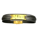 دستبند چرم مشکی طرح هندسی طلایی - Image 10