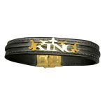 دستبند چرم مشکی نوشته KING - Image 3
