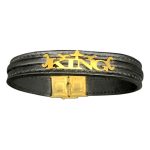 دستبند چرم مشکی نوشته KING - Image 12
