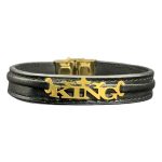 دستبند چرم مشکی نوشته KING - Image 7