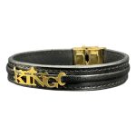دستبند چرم مشکی نوشته KING - Image 8