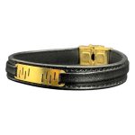 دستبند چرم مشکی طرح خطوط طلایی - Image 4