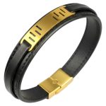 دستبند چرم مشکی طرح خطوط طلایی - Image 9