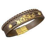 دستبند چرم قهوه‌ای مدل KING - Image 11