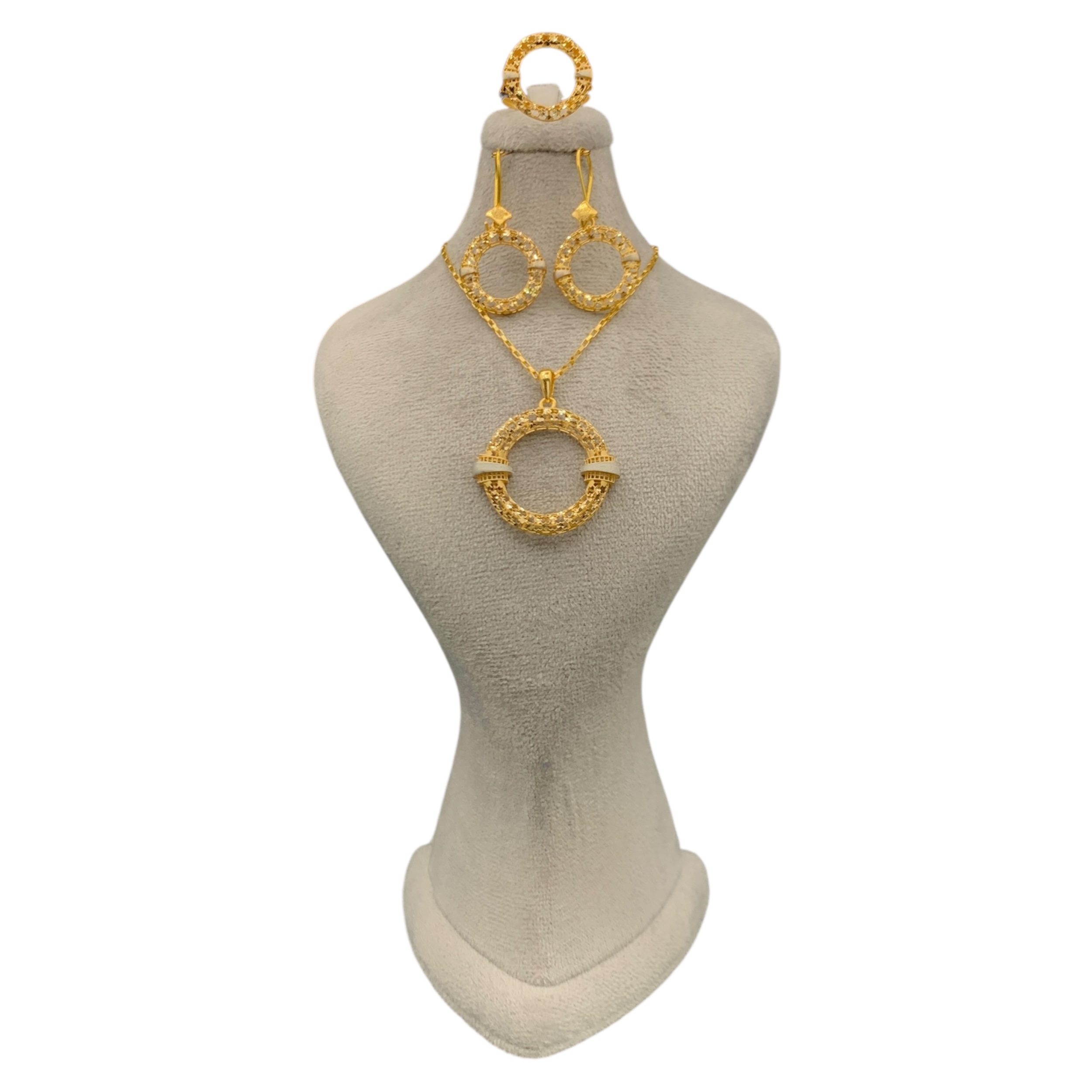 golden-textured-circle-3piece-halfset-mahan-gold (2) نیمست طلای فیوژن طرح حلقه ایی - Image 1